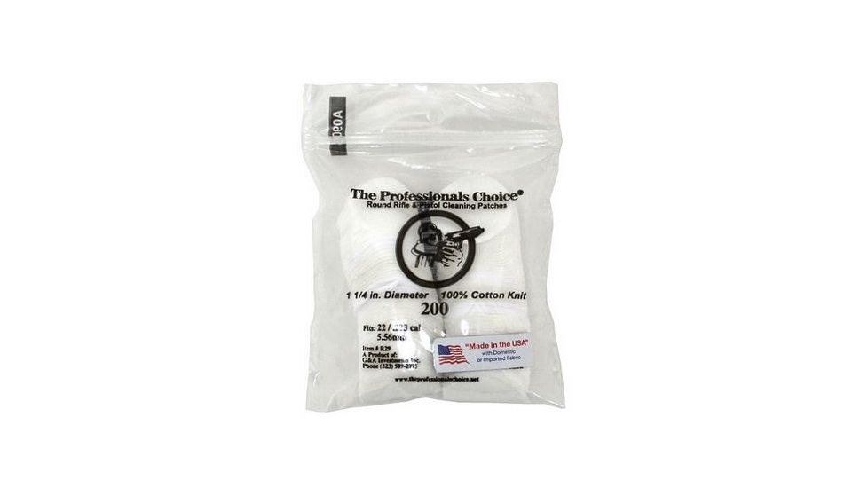 The Professionals Choice 100% Cotton Knit White Round Patches, 1.25in, Small, 22/.223 cal./5.56mm, 200pk R29