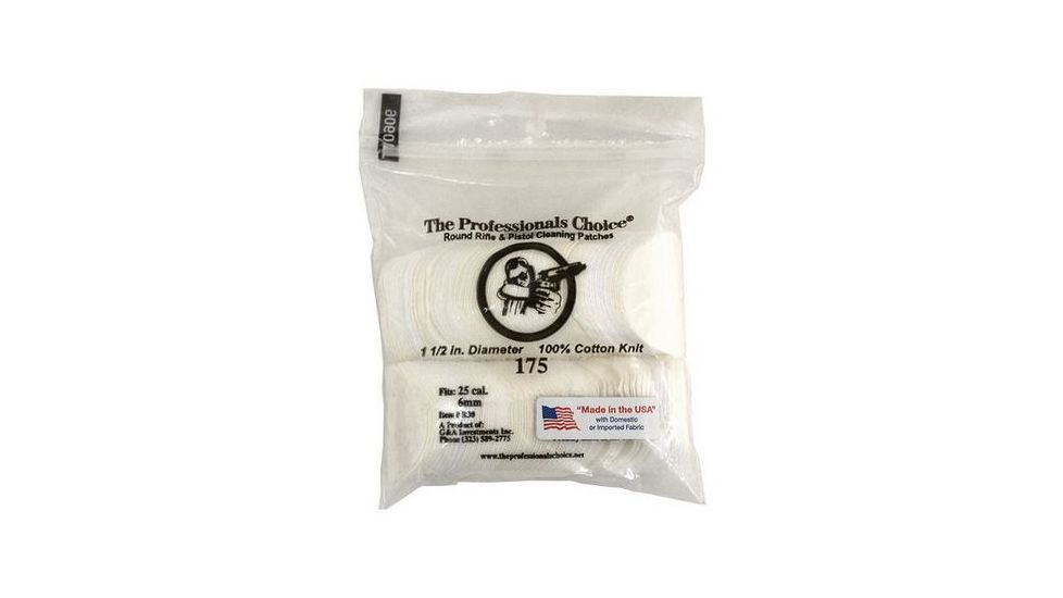 The Professionals Choice 100% Cotton Knit White Round Patches, 1.5in, Small, 25 cal./6mm, 175pk R30