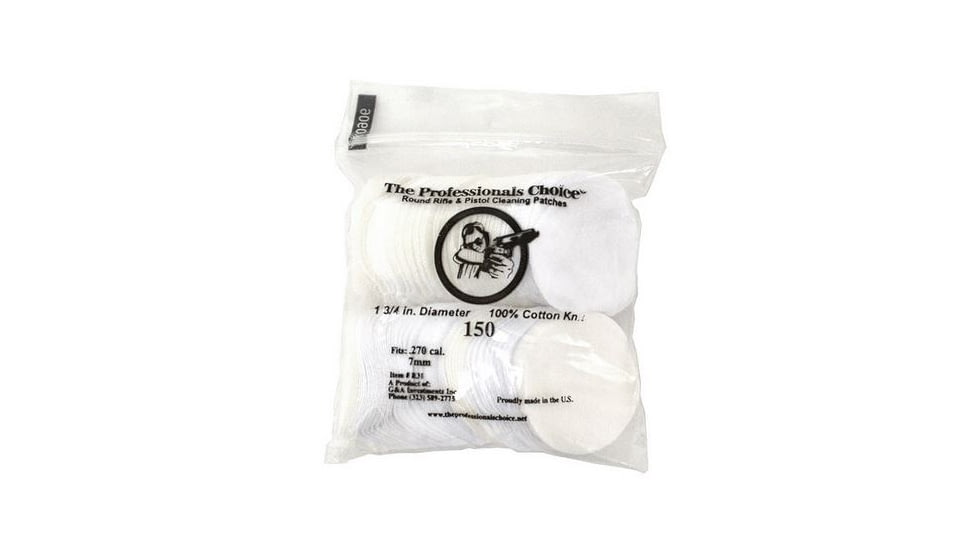 The Professionals Choice 100% Cotton Knit White Round Patches, 1.75in, Small, .270 cal./7mm, 150pk R31