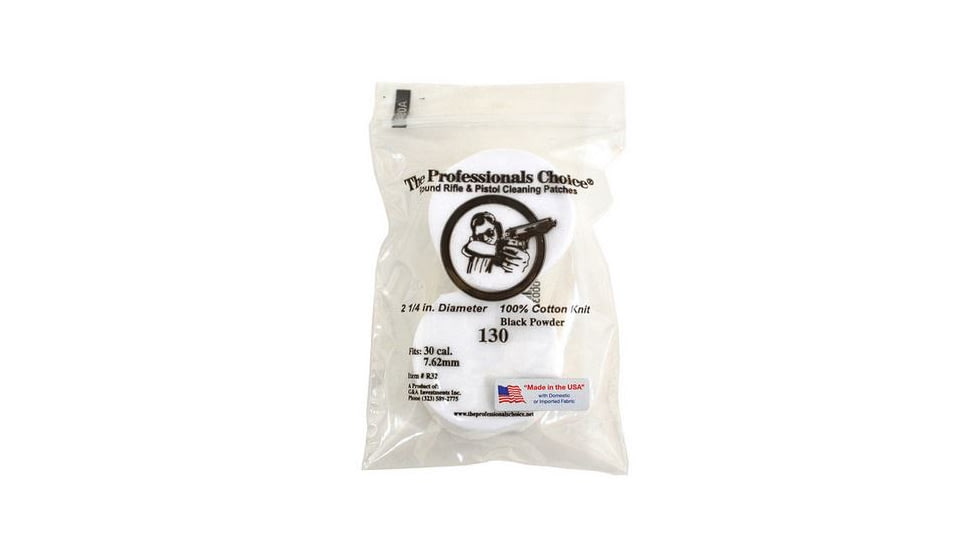 The Professionals Choice 100% Cotton Knit White Round Patches, 2.25in, Small, 30 cal./7.62mm, 130pk R32