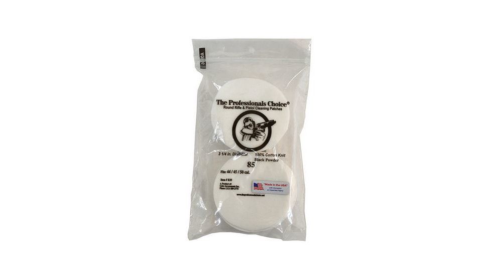 The Professionals Choice 100% Cotton Knit White Round Patches, 3.25in, Small, 44/45/50 cal., 85pk R35