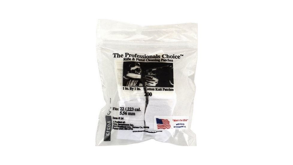 The Professionals Choice 100% Cotton Knit White Square Patches, 1x1, Small, 22/.223 cal./5.56mm, 200pk 14