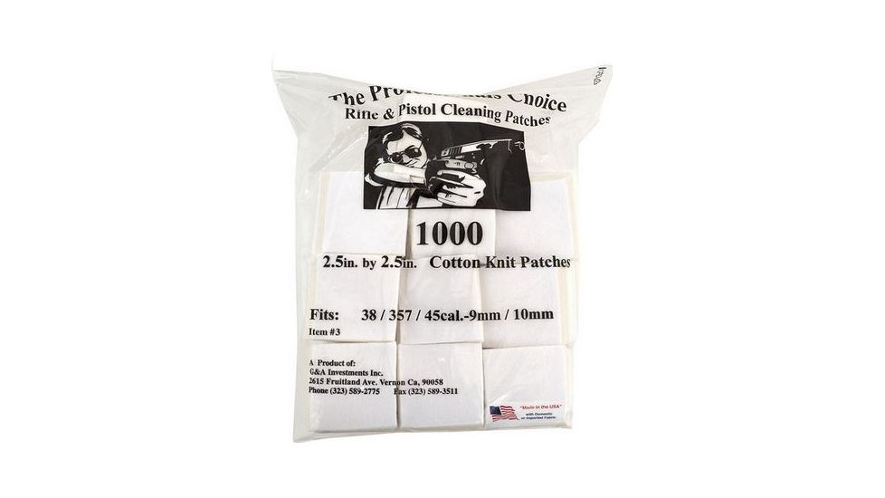 The Professionals Choice 100% Cotton Knit White Square Patches, 2.5x2.5, Large, 38/357/9mm/10mm, 1000pk 3