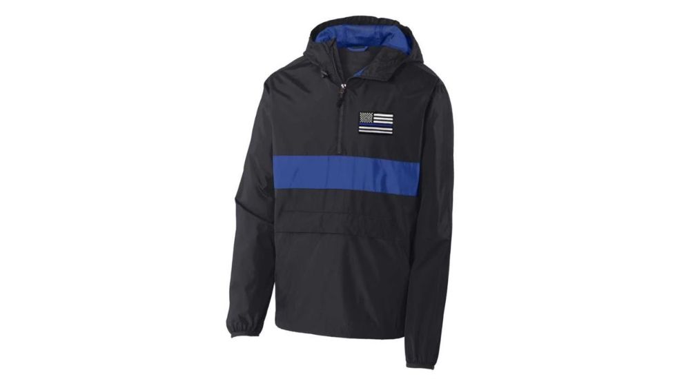 Thin Blue Line 1/2 Zip Hooded - Embroidered - FLAG-TBL-1/2ZIP-HOODED-BLK/BLU-2XL