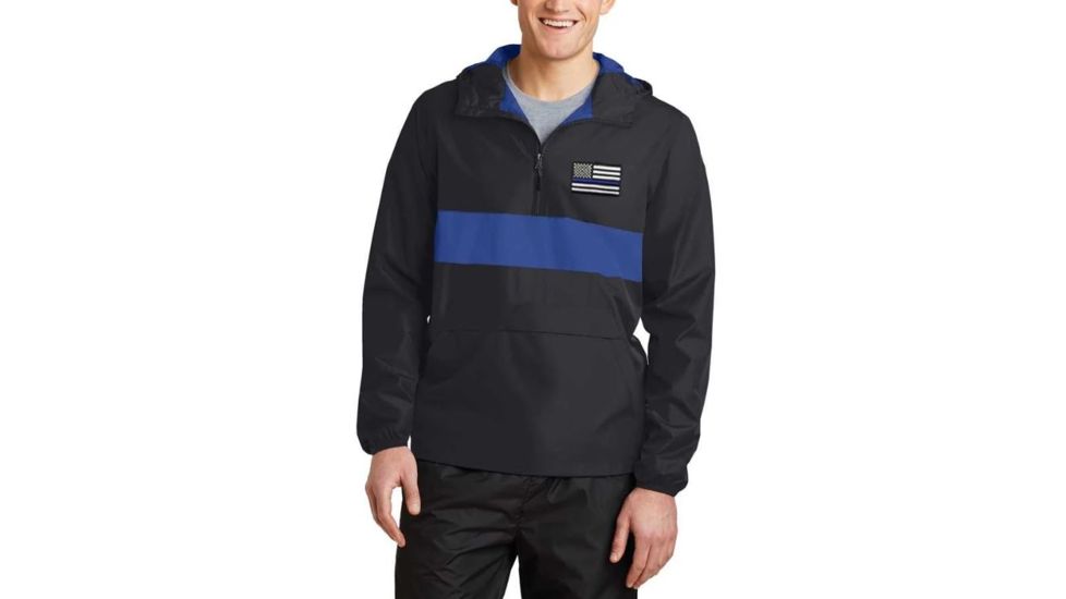 Thin Blue Line 1/2 Zip Hooded - Embroidered - FLAG-TBL-1/2ZIP-HOODED-BLK/BLU-2XL