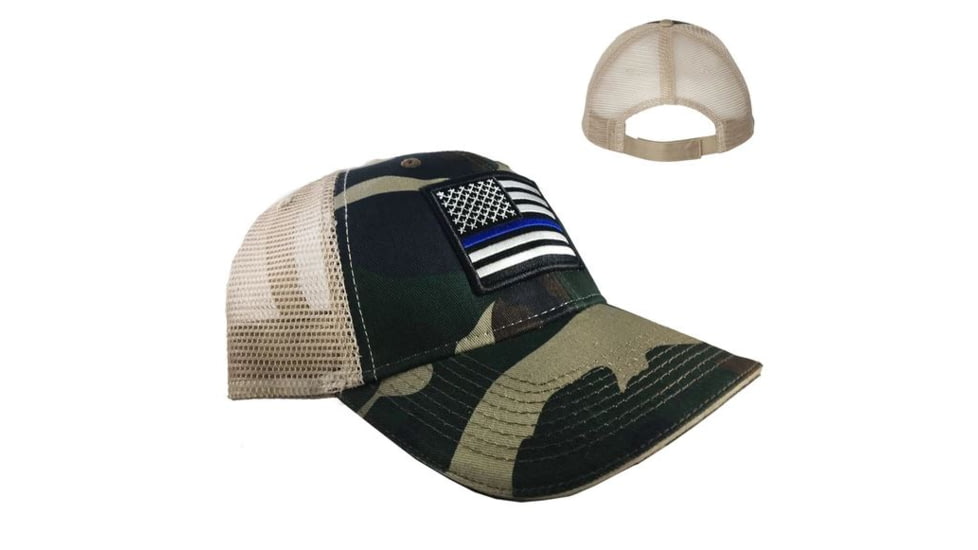 Thin Blue Line Camo Trucker Hat - American Flag, Thin Blue Line - HAT-TBLAM-CAMO