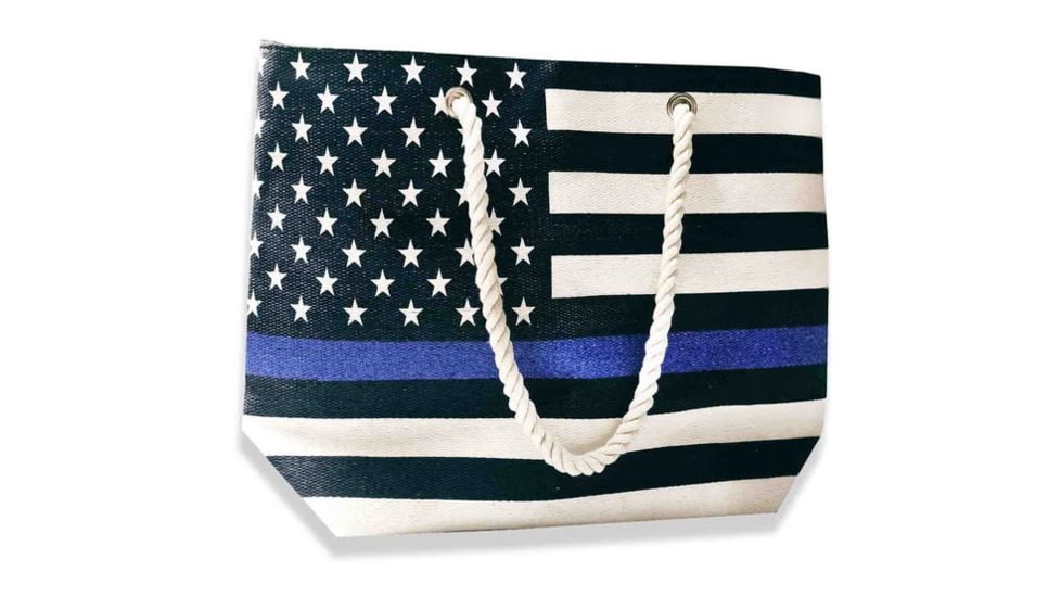 Thin Blue Line Canvas Tote Bag, American Flag, Thin Blue Line - BAG-CANVAS-TBL
