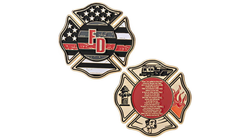 Thin Blue Line Firefighter's Prayer Thin Red Line Challenge Coin, 1.75in, COIN-TRL-FIRE-PRAYER
