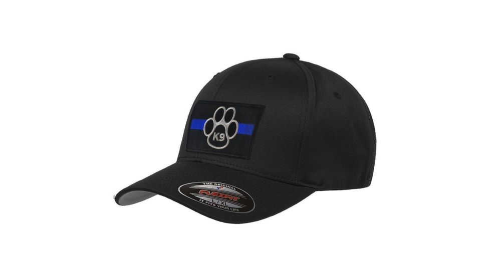 Thin Blue Line Flexfit Hat, K9, Black, Velcro Removable Patch, Thin Blue Line - FLEX-K9-VELCRO-S
