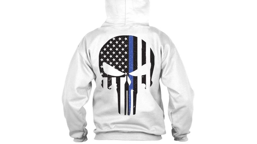 Thin Blue Line Hoodie - Skull, White - BLPUN-H-WHITE-XXL