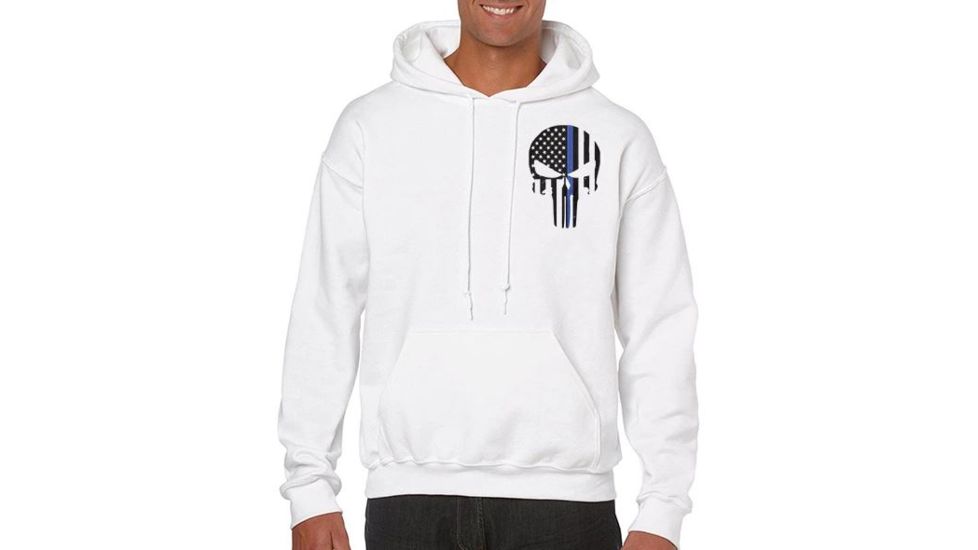 Thin Blue Line Hoodie - Skull, White - BLPUN-H-WHITE-XXL