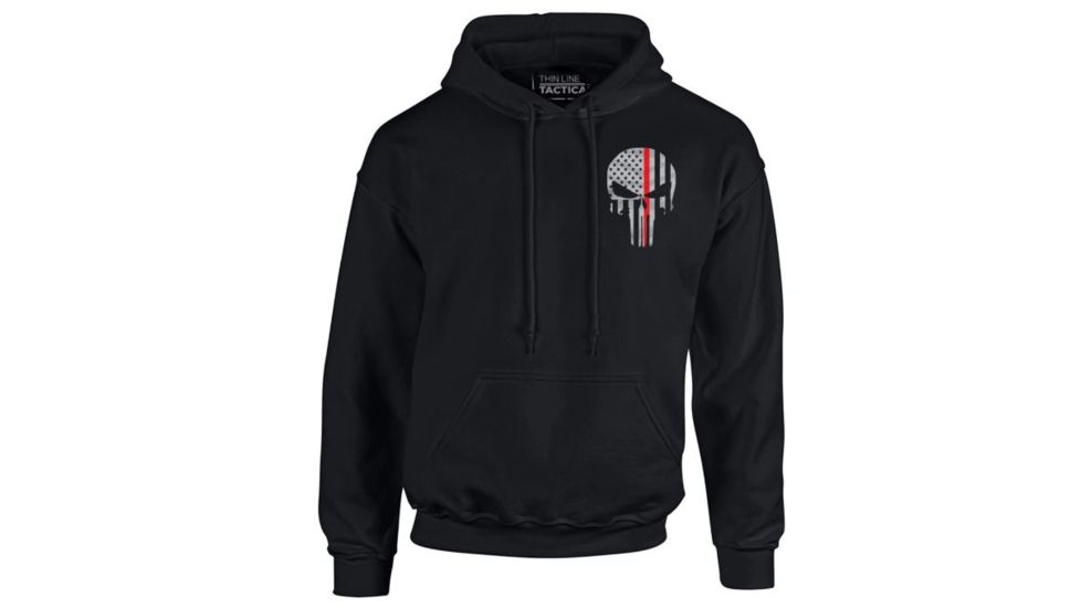 Thin Blue Line Hoodie - Thin Red Line Skull, Black - REDPUN-H-BLACK-XXL