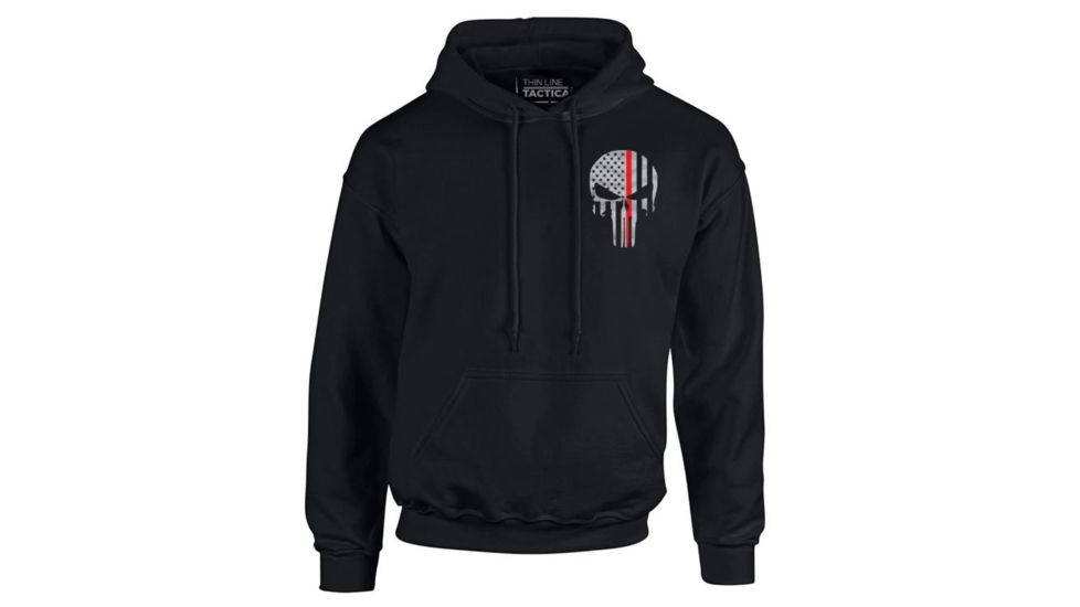 Thin Blue Line Hoodie - Thin Red Line Skull Graphic, Black - REDPUN-H-BLACK-XXXXL
