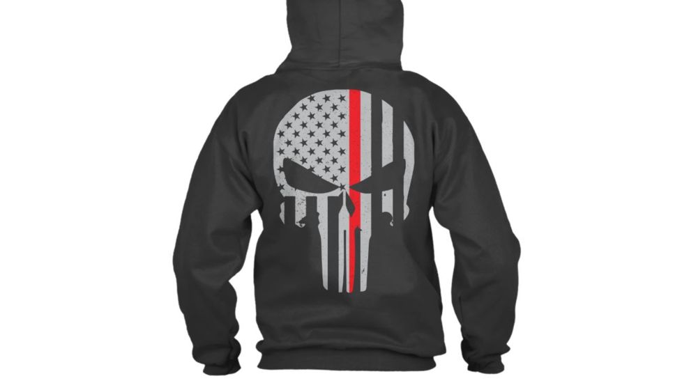 Thin Blue Line Hoodie - Thin Red Line Skull Graphic, Black - REDPUN-H-BLACK-XXXXL