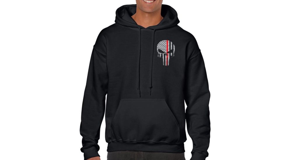 Thin Blue Line Hoodie - Thin Red Line Skull Graphic, Black - REDPUN-H-BLACK-XXXXL