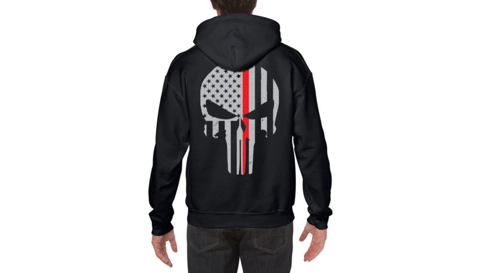 Thin Blue Line Hoodie - Thin Red Line Skull Graphic, Black - REDPUN-H-BLACK-XXXXL