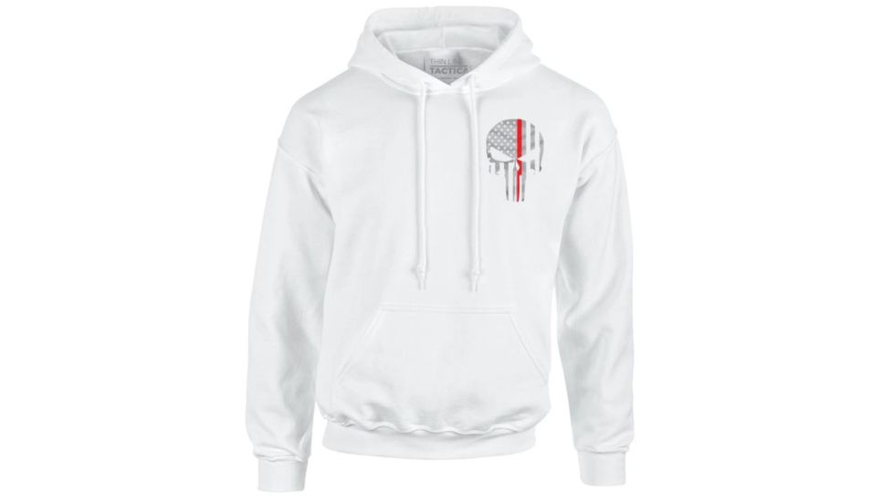 Thin Blue Line Hoodie - Thin Red Line Skull Graphic, White - REDPUN-H-WHITE-XXL