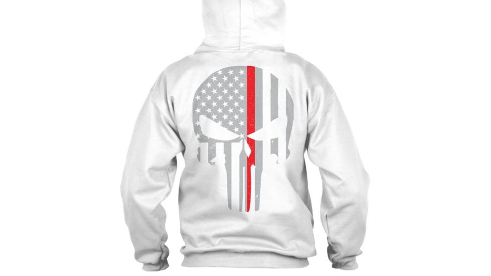 Thin Blue Line Hoodie - Thin Red Line Skull Graphic, White - REDPUN-H-WHITE-XXL