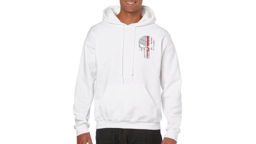 Thin Blue Line Hoodie - Thin Red Line Skull Graphic, White - REDPUN-H-WHITE-XXL