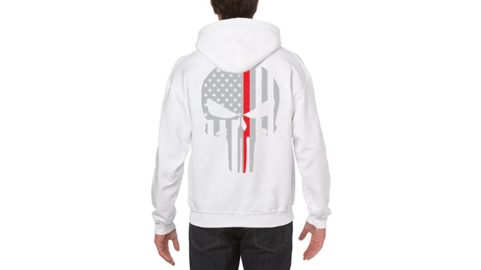 Thin Blue Line Hoodie - Thin Red Line Skull Graphic, White - REDPUN-H-WHITE-XXL