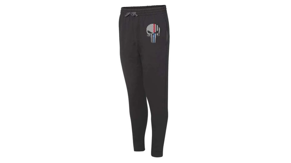 Thin Blue Line Joggers - Dual Line, Skull, Black - SKULL-DUAL-JOGGERS-BLK-2XL
