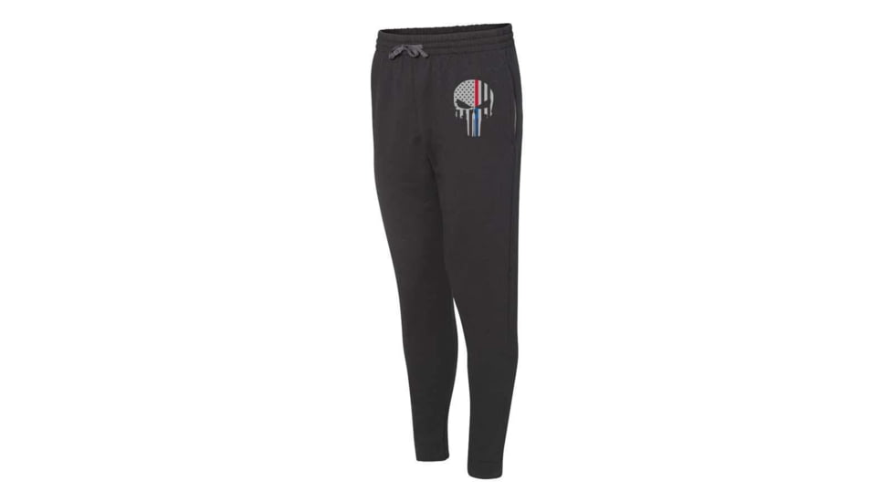 Thin Blue Line Joggers - Dual Line, Skull, Black - SKULL-DUAL-JOGGERS-BLK-L