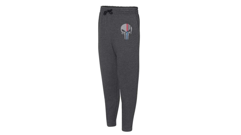 Thin Blue Line Joggers - Dual Line, Skull, Charcoal - SKULL-DUAL-JOGGERS-CHARC-2XL