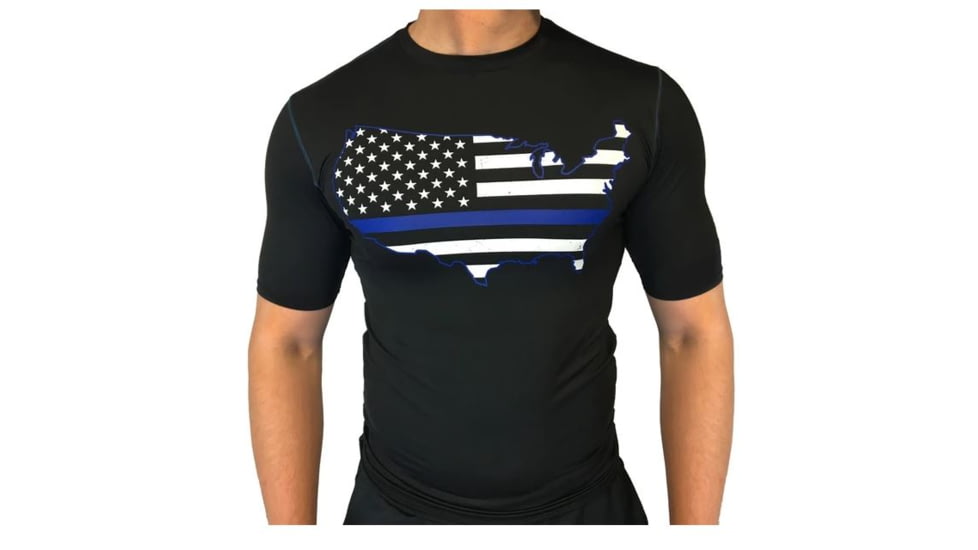 Thin Blue Line Performance USA Compression Shirt - Men's, Black, 2XL, TBL-COMP-USA-XXL