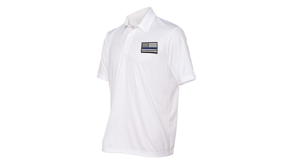 Thin Blue Line Polyester Sport Polo - Flag, White - TBL-POLO-SPORT-WHITE-XXXL