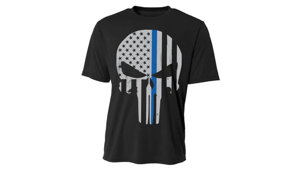 Thin Blue Line Skull Polyester Shirt - POLY-SKULL-BLACK-XXL