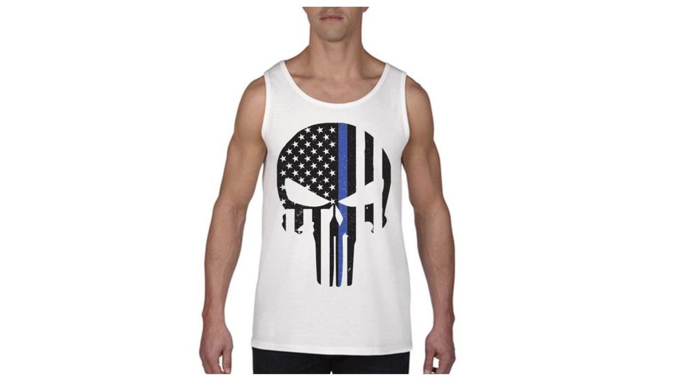Thin Blue Line Tank - Skull Graphic, White - BLPUN-TANK-WHITE-XXL