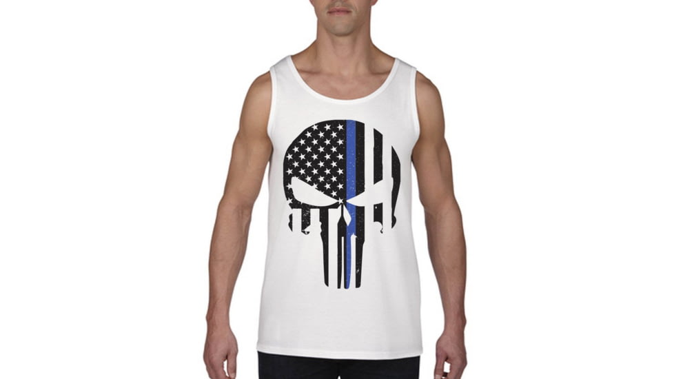 Thin Blue Line Tank - Skull Graphic, White - BLPUN-TANK-WHITE-L