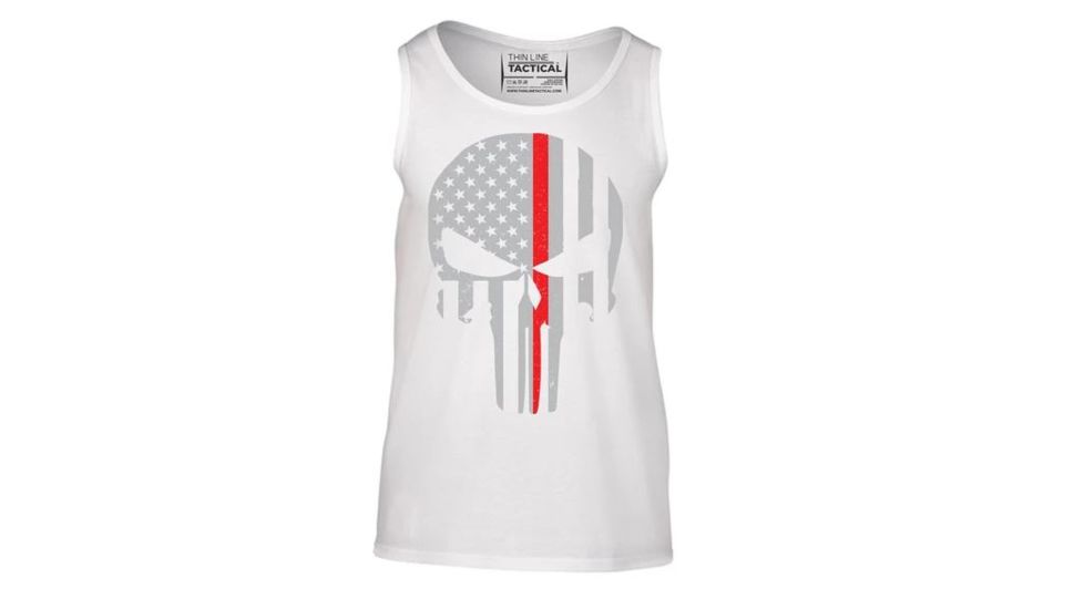 Thin Blue Line Tank - Thin Red Line Skull - REDPUN-TANK-WHITE-XXL