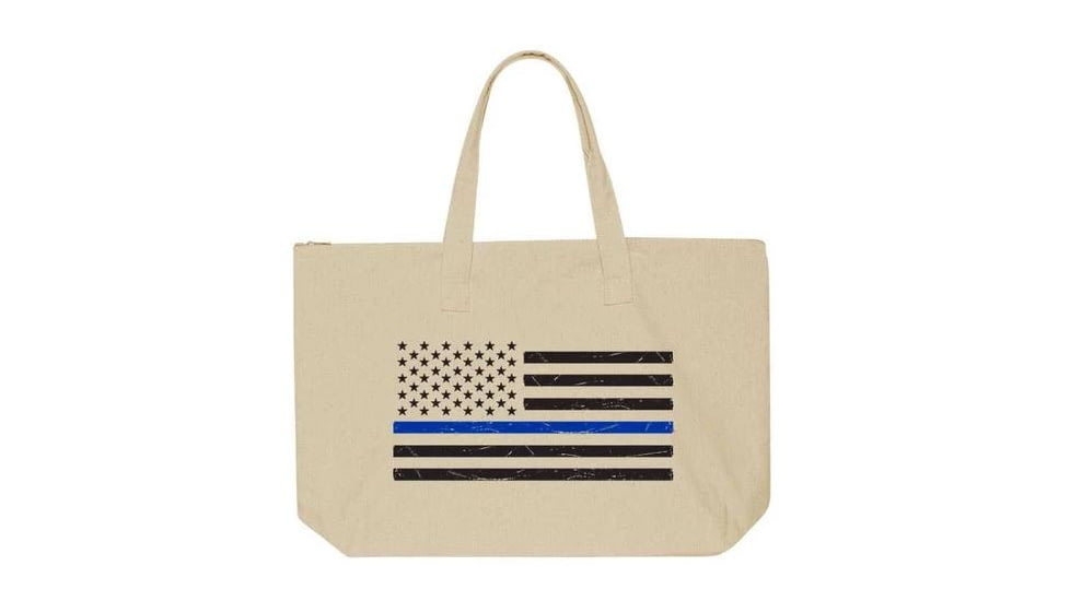 Thin Blue Line Tote Bag W/flag, , White - DIST-FLAG-BLACK-TBL-TOTE-WHITE