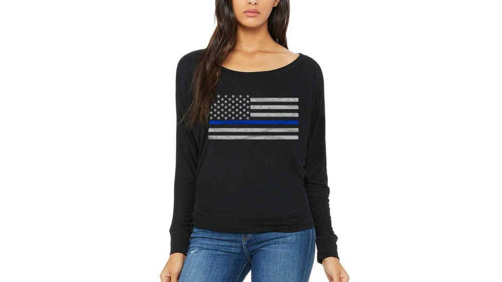 Thin Blue Line Womens Off Shoulder - Classic, - FLAG-TBL-WOM-OS-BLACK-2XL