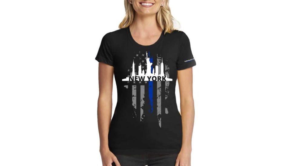 Thin Blue Line Womens T-shirt, Ny Large, - NY-LRG-TBL-WOM-SHIRT-BLK-L
