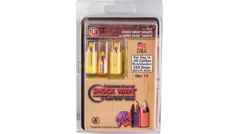 Thompson Center Shockwave Super Glide Sabots Bullet, .50 Cal, 250 Grain, 15 per Package, 17008208