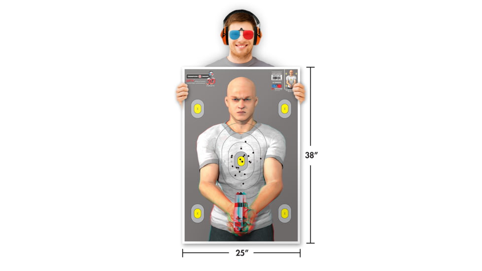 Thompson Target 3D Bad Guy Life-Size 25x38in 3D Paper Targets W/3D Glasses, 10 Pack, Grey, 2XL, 3001-10