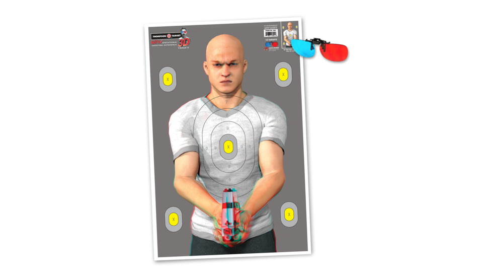Thompson Target 3D Bad Guy Life-Size 25x38in 3D Paper Targets W/3D Glasses, 10 Pack, Grey, 2XL, 3001-10