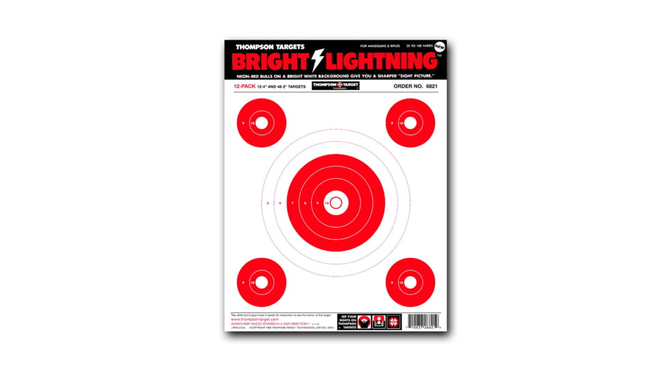 Thompson Target Bright Lightning 9x12in Paper Shooting Targets, 50 Pack, Red, Small, 6821-50