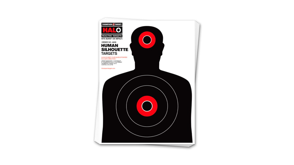 Thompson Target HALO Human Silhouette Reactive Splatter Targets 8.5x11in, 20 Pack, Black/Red, Small, 4609-20