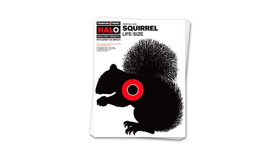 Thompson Target HALO Life-Size Squirrel Reactive Splatter Targets 8.5x11, 20 Pack, Black/Red, Small, 4606-20