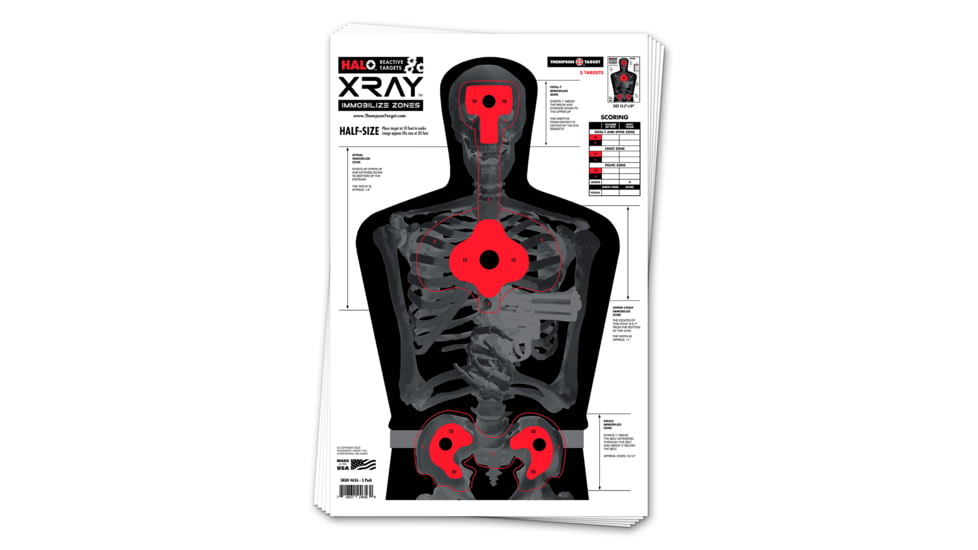Thompson Target HALO X-Ray Immobilize Zones Reactive Splatter Targets 12.5x19, 10 Pack, Black/Red, Large, 4656-10
