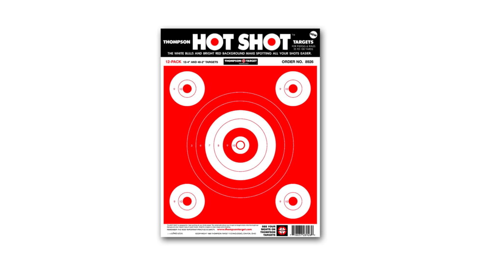 Thompson Target Hot Shot Paper Shooting Targets 9x12in, 50 Pack, Red, Small, 8926-50
