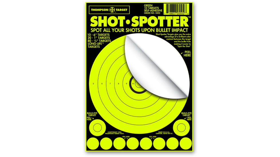 Thompson Target Shot Spotter 6.5x9 Adhesive Peel &amp; Stick Targets, 25 Pack, Green, Extra Small, 5502-25