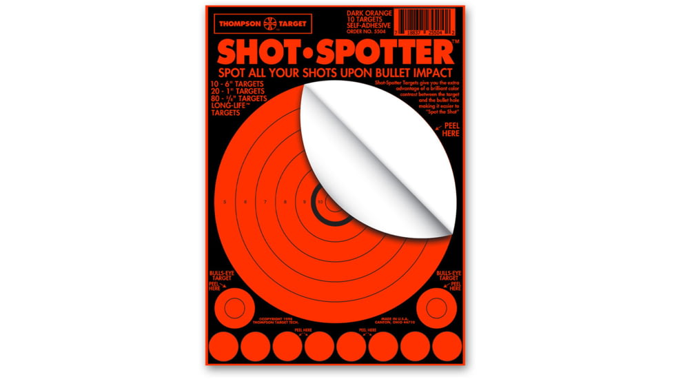 Thompson Target Shot Spotter 6.5x9 Adhesive Peel &amp; Stick Targets, 25 Pack, Orange, Extra Small, 5504-25