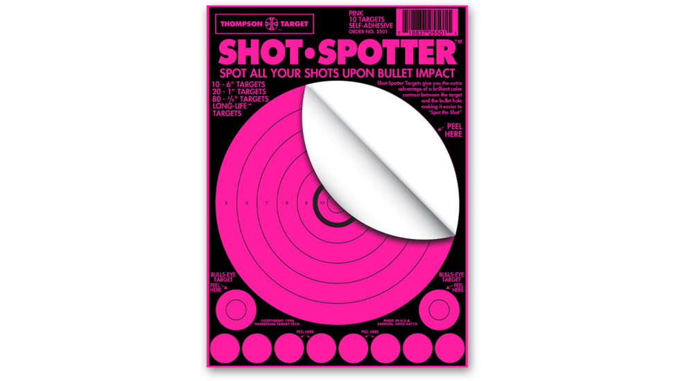 Thompson Target Shot Spotter 6.5x9 Adhesive Peel &amp; Stick Targets, 25 Pack, Pink, Extra Small, 5501-25