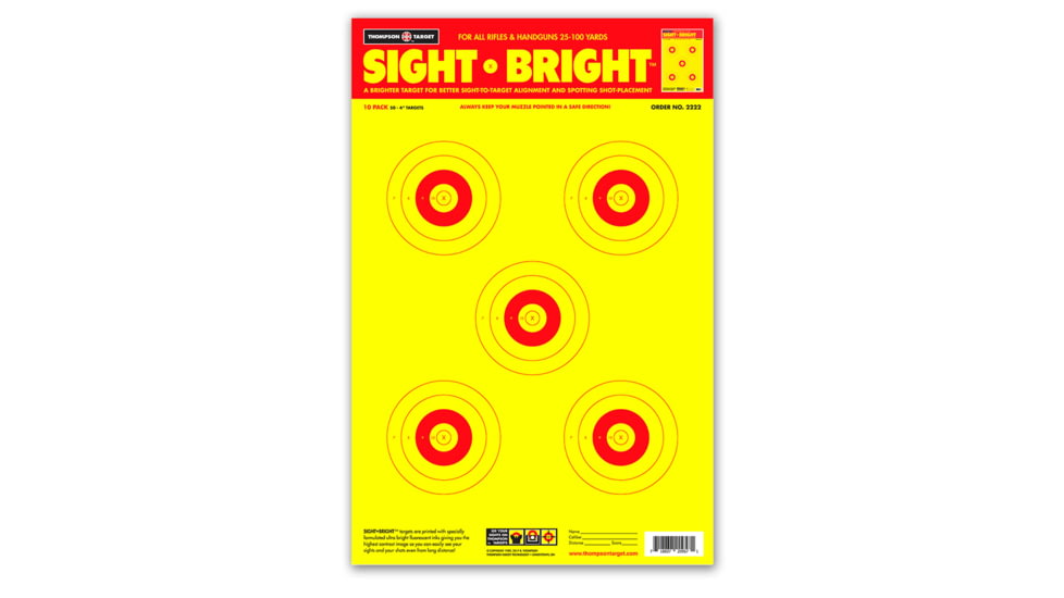 Thompson Target Sight Bright Ultra Bright Paper Shooting Targets 12.5x19, 30 Pack, Yellow, Large, 2222-30