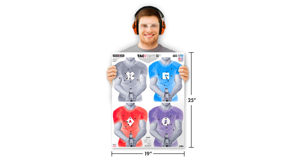 Thompson Target TAC Target Training W/Audible Cues 19x25 Shooting Targets, 100 Pack and Cue Card, Multi, Extra Large, 2704-100
