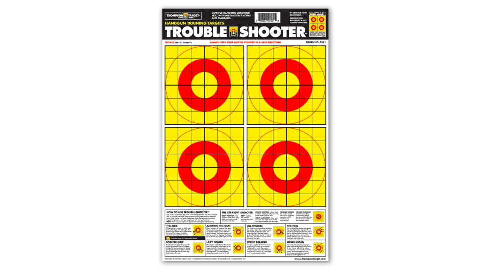 Thompson Target Trouble-Shooter Handgun Diagnostic 12.5x19 Paper Shooting Targets, 30 Pack, Yellow, Large, 2551-30